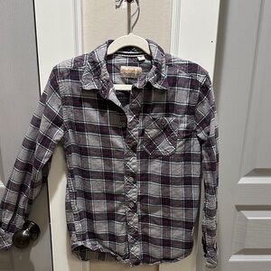 Weatherproof Kids Plaid Flannel Button-Down Shirt - Gray and Burgundy